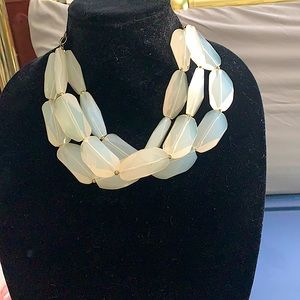 Necklace,  3 Strand, Cream Colored Plastic & Gold